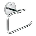 GROHE BauCosmopolitan Toilet Paper Holder (Metal without Cover, Concealed Fastening, Including Screws and Dowels, Durable Sparkling Sheen), Suitable for Gluing, Chrome, 40457001