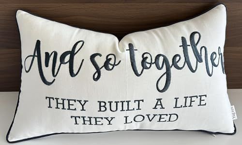 YugTex Pillowcases Mr & Mrs Embroidered Throw Pillow Cover for Wedding Anniversary Couple He & She Gift Cushion Cover, Cotton, and So(Ivory) Grey, 12"X20"