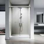 SL4U 48" W x 76" H Sliding Shower Door, 1/4" Clear Tempered Glass Shower Door, Double Sliding Shower Glass Door, Semi-Frameless, Brushed Nickel Finish