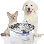 HSYDIY Transparent Stainless Steel Lid Pet Water Dispenser, 2L/Super Quiet Cat Drinking Water Dispenser, Activated Carbon Filter, BPA-Free Automatic Pet Water Dispenser for Cats and Small Dogs