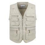 LUSI MADAM Men's Stone Washed Denim Multi-Pocketed Fishing Work Outerwear Vest Large Light Green