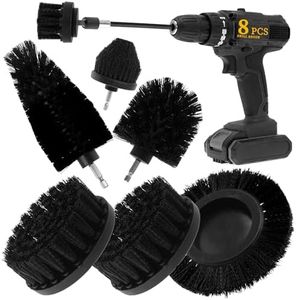 ETOUPA 8 Pcs Drill Brush Attachment Set, Power Cleaning Scrub Brush Kit with Extend Long Attachment, All Purpose Drill Scrub Brushes for Car, Grout, Floor, Tub, Bathroom and Kitchen (Black)