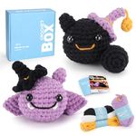 Crochet Kit for Beginners Adults - Halloween Bat and Black Cat Crochet Kit, Crochet Kit for Starter, Include Easy Knitting Soft Yarn, Step-by-Step Video Tutorial, Birthday Gift for Adults