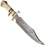 HUN-9871 Handmade Damascus Steel 16 Inches Bowie Hunting Knife - Perfect Grip Bone Handle