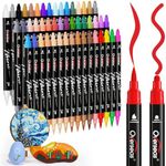 Overseas Acrylic Paint Markers, 48 Colors Paint Pens Acrylic Markers Dual Tip with Brush Tip and Dot Tip, No Bleeding Coloring Markers for Wood, Rock, Canvas, Glass, Metal, Ceramic, Plastic, Fabric