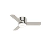 Hunter Fan Company Hunter 44" LED Kit 59454 Minimus 44 Inch Low Profile Ultra Quiet Ceiling Fan with Energy Efficient Light and Remote Control, Brushed Nickel Finish