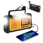 XHDATA D608WB Emergency Radio Hand Crank Weather Radio FM/AM/SW/NOAA Alert Portable Radio with Phone Charger, Bluetooth MP3, USB/Solar/Hand Crank Charging, Flashlight, Reading Lamp and SOS Alarm