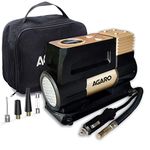 AGARO Force Analog Tyre Inflator with Emergency Light, 150Watts with 12V Car Plug, up to 150PSI, Compact and Portable, Black