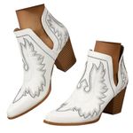 Cowboy Boots for Women, Ankle Booties, Women Pointed Toe Chunky Heel Boots,Western Ankle Short Boots for Women,Vintage Large Size Retro Chinese Boots,Women's Fashion Casual Short Boots (White, 5.5)