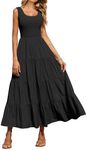 PRETTYGARDEN Women's 2023 Casual Loose Plain Maxi Sundress Smocked Tank Dress Sleeveless Summer Beach Tiered Long Dresses, Black, Medium