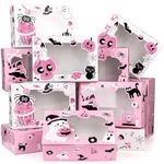 24Pcs Halloween Treat Boxes Halloween Cookie Boxes with Window Pink Ghost Boo Pumpkin Skull Black Cat Pattern Bakery Boxes for Cupcake Candies Donuts for Trick or Treat Party Supplies