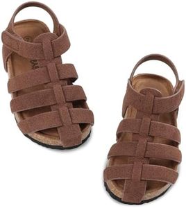 Wulubaba Toddler Boy Sandals Closed Toe Cork Footbed Fisherman Sandals, Summer Shoes Lightweight Comfortable for Toddler Boys Dark Brown 5