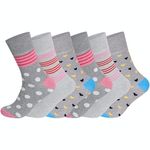 Womens Socks 6 pairs – Ladies Cotton Socks Gentle Grip Non Elastic | Stretchable Socks for Swollen Feet | Diabetic Pregnancy socks | 4-7 One size UK (Floral light 6 Pairs)