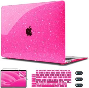 CISSOOK Rose Red Glitter Star Case for MacBook Air 13 Inch 2021 2020 2018 Release Model A2337 M1 A2179 A1932, Sparkly Hard Shell Case with Keyboard Cover for MacBook Air 13 2020-2021 with Touch ID