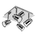 MiniSun Modern Polished Chrome Square Plate Adjustable IP44 Bathroom 4 Way Ceiling Spotlight