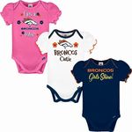 NFL Denver Broncos Baby-Girl 3 Pack Bodysuit, Team Color, 0-3 Months