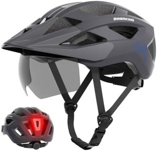 InnerKing Bike Helmet for Adults, Lightweight Mountain Bicycle Helmet with USB Rechargeable Rear Light Detachable Magnetic Goggles, Road Bike Helmet with Visor for Men/Women/Youth
