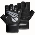 Trideer Padded Weight Lifting Gym Workout Gloves with Wrist Wraps, Exercise Lifting Gloves for Weightlifting, Cross Training, Fitness, Pull ups, Made of Durable Nylon and PU (Black, X-Large )