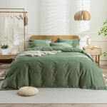 JELLYMONI Green Duvet Cover California King - 100% Washed Cotton Linen Like Textured Comforter Cover, 3 Pieces Breathable Soft Bedding Set with Button Closure (Green,Cal King 104"x98")