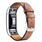 Mornex Strap Compatible with Fitbit Charge 2 Band Leather Strap, Classic Adjustable Replacement Wristband Fitness Accessories With Metal Connectors