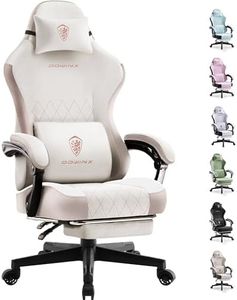 Dowinx Gaming Chair Fabric with Pocket Spring Cushion, High Back Ergonomic Computer Chair with Footrest for Adults, Massage Lumbar Support Swivel Game Chair for Office Gaming 300LBS, Beige