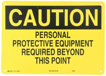 Brady 25205 14" Width x 10" Height B-401 Plastic, Black on Yellow Protective Wear Sign, Header "Caution", Legend "Personal Protective Equipment Required Beyond This Point"