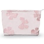 Makeup Bag Large Capacity Elegant Bow Preppy Cosmetic Bag Aesthetic Design Canvas Zipper Organizer Pouch Cute Roomy Pink Portable Toiletry Bag for Women Girls Travel Storage Accessories