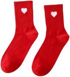 SHENHE Women's Embroidered Patterned Cute Crew Socks Breathable Soft Above Ankle Socks Red Heart one-size