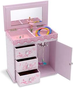 Jewelkeeper Ballerina Musical Jewelry Box with 3 Pullout Drawers, Ballet Slipper Design, Swan Lake Tune