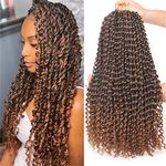 Leeven 18 Inch Curly Passion Twist Crochet Hair 7Pcs Ombre Color Water Wave Passion Twist Braiding Hair for Women Synthetic Bohemian Goddess Braiding Hair Extension T30#