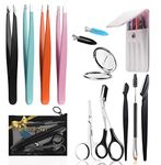 Tweezers Set, 12 in 1 Eyebrow Tweezers Set, Professional Eyebrow Kit Tweezers for Women and Men with Leather Case, Including Eyebrow Tweezers, Eyebrow Scissors, Eyebrow Brush, Eyebrow Razor, Pocket MirrorBrush,Eyebrow Razor,No Bend Hair Clips,Pocket Mirror