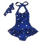 Jastore Baby Girls Swimwear One Piece Swimsuits Beach Wear with Headband (12-24 Months, Blue)