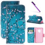 Galaxy S9 Case LEECOCO Print Floral Design Wallet Case with Credit Card Slots Shockproof Primium PU Leather Folio Flip Stand Feature Magnetic Closure Case Cover for Samsung Galaxy S9 Bad Smile