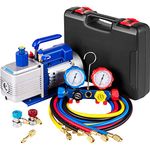 VEVOR Vacuum Pump 4.8CFM 1/4 HP Single Stage HVAC A/C Refrigeration Kit 5PA Ultimate Vacuum Manifold Gauge Set R410A R134A R22 HVAC AC, 4-Way Manifold Gauge and Hose for Air Conditioning Systems, Blue