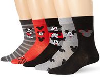 Disney Men's Mickey Mouse 5 Pack Crew Socks, Red Black Multi, 10-13