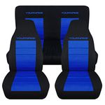 Totally Covers compatible with 1994-2004 Ford Mustang 2-Tone Seat Covers w Your Name/Text: Black & Dark Blue - Full Set Coupe/Convertible
