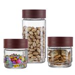 CELLO Modustack Glassy Storage Jar | Glass Jar with Lid | Air Tight Steel Lid and Stackable | For Storage of Food, Pulses, Spice, Cereals, Cookies, Dry Food | Set of 3 | 500ml x 2 + 1000ml, Maroon