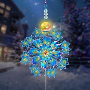 Kircust Outdoor Metal Large Solar Wind Spinner with Glass Ball