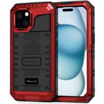 Beasyjoy for iPhone 15 Case Waterproof, Metal Heavy Duty Full Body Protective Case with Built-in Screen Protector, Military Grade Shockproof Dustproof Defender Rugged Cover for iPhone 15 6.1", Red