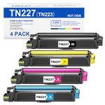 (with Chip) TN227 Toner Cartridge Compatible Replacement for Brother TN223 TN 227 TN-223 TN-227 Work with MFC-L3770CDW HL-L3270CDW HL-L3290CDW MFC-L3710CW HL-L3210CW (TN-227BK/C/M/Y, 4 Combo Pack)