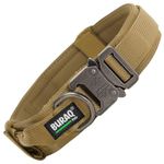 Buraq Heavy Duty Tactical Dog Collar – Military Style Adjustable Nylon Collar with Metal Buckle & D-Ring, Soft Padded Training Collar for Medium & Large Dogs, Secure Control for Walking (Brown, L)