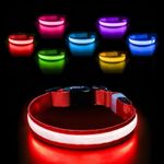 PcEoTllar Light Up Dog Collar Rechargeable, Lighted Dog Collar for Night, Flashing LED Dog Collar Adjustable for Small Medium Large Dog, Waterproof 7 Colors Glowing Dog Collar, Red(8 Modes)-M