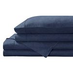 Brielle 100% Organic Cotton Heather Printed Sheet Set, Queen, Navy