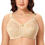 Ayigedu Women's Full Coverage Non Wired Non-Padded Minimizer Lace Plus Size Support Bra 40-G Beige