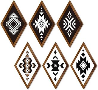 Ferraycle 6 Pcs Farmhouse Aztec Wall Decor Western Home Wall Decor Southwestern Rustic Boho Diamond Wood Sign Modern Geometric Diamond Wall Art Bedroom Living Room Bathroom (Stylish Color) YT-598953