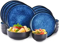 Whole Housewares Ceramic Plates and Bowls Set - Dinnerware Set - Microwave and Dishwasher Safe - 16 Piece Dinner Set - Perfect for Parties, Birthdays, or Weddings - Blue