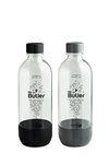 Mr. Butler BPA-Free PET Bottle 1000ml - Pack of 2 (Black & Grey) -Contemporary Design Bottles with Special Carbonation Retaining Seal Caps, Multipurpose, Transparent Bottles for All Liquids