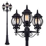 hofstein Outdoor lamp Kobe, Candelabra in Antique Look, cast Aluminium in Black with Plastic Discs, 3-arm Path Light 230 cm, Retro/Vintage Garden lamp, E27 Socket, IP44, Without Bulb