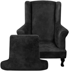 ANARACHON Leather Look Wingback Chair Covers, 2-Piece Wing Chair slipcover,Stretch Wing Back Armchair Slipcovers with Elastic Bottom, Soft Spandex Furniture Protector for Living Room (Black)