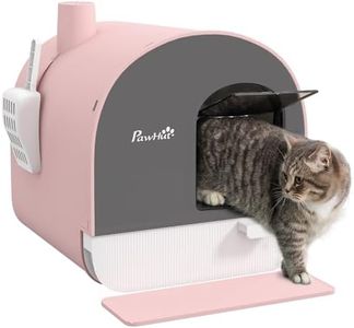 PawHut Cat Litter Box Kitten Litter Tray w/Hood, Scoop, Filter, Flap Door, 43 x 44 x 47cm - Pink